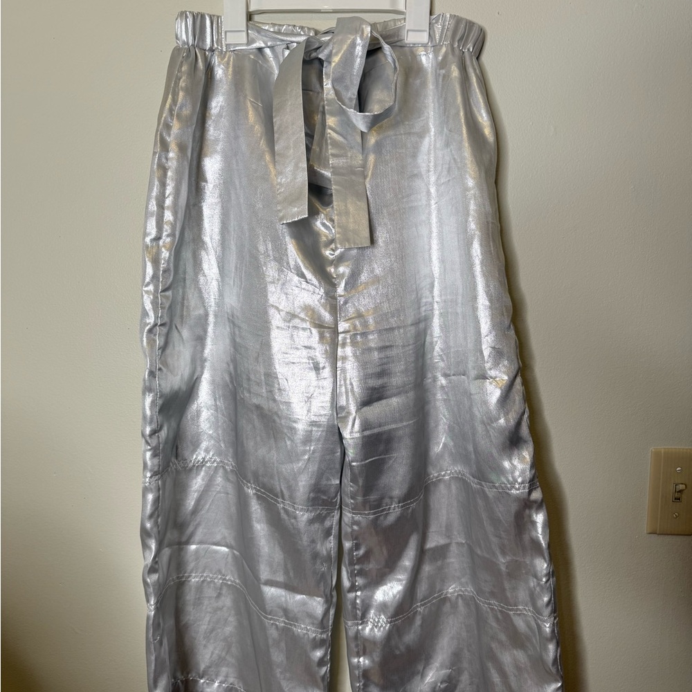 ASOS Metallic Silver Satin Trousers